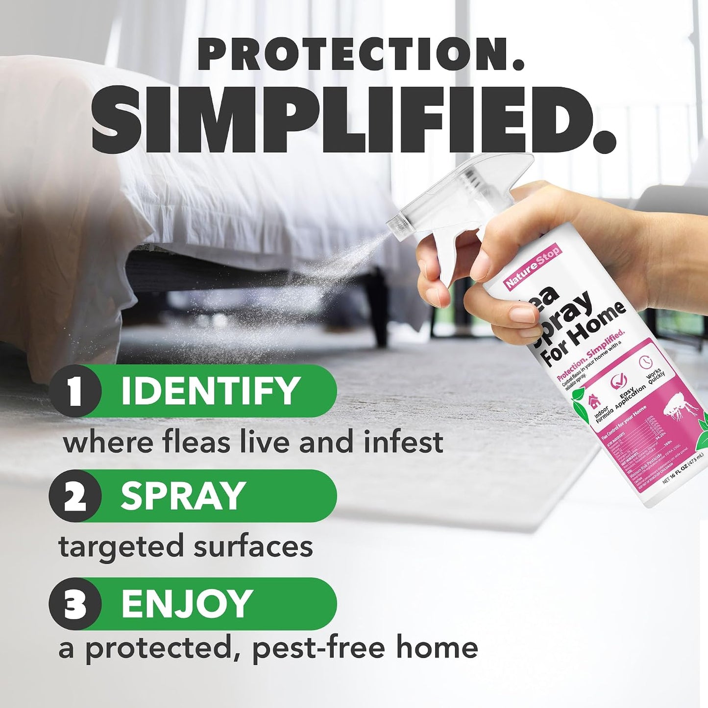 Flea Spray for Home, Fast-Acting Flea Killer for Carpets, Furniture & Pet Bedding, 16 oz (475mL)