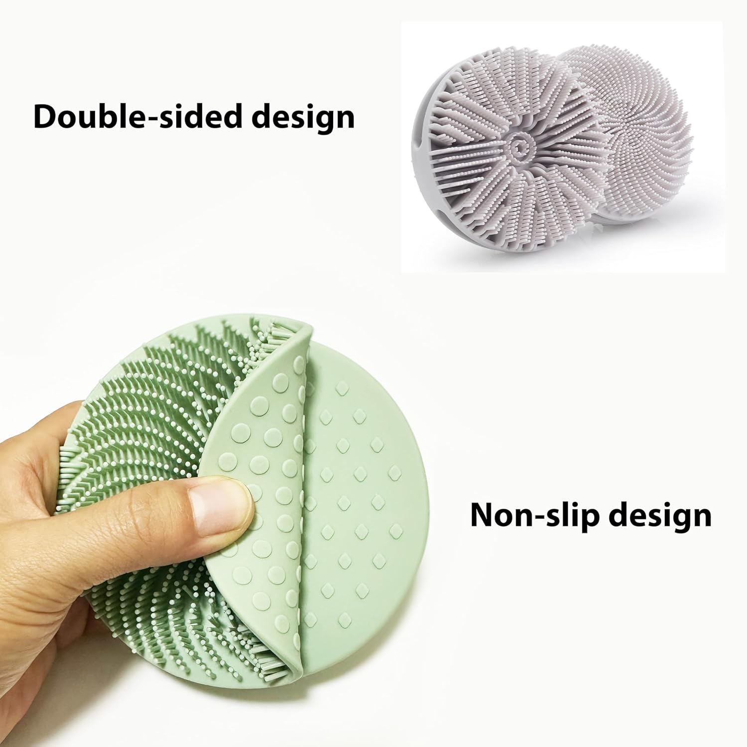 MtBoi 2 Pack Silicone Exfoliating Body Scrubber, Silicone Body Brush, Soft Silicone Loofah for Sensitive Skin, Shower Head Massager, Easy to Clean, Lathers Well(Gray&Green)