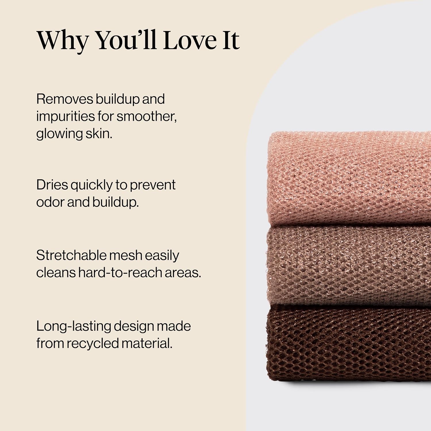 Kitsch African Net Sponge – Exfoliating Body Scrubber for Cleansing & Gentle Daily Exfoliation – Stretchable Bath Sponge for Hard-to-Reach Areas, Long-Lasting Shower Essential - Rosewood, 3 Pcs