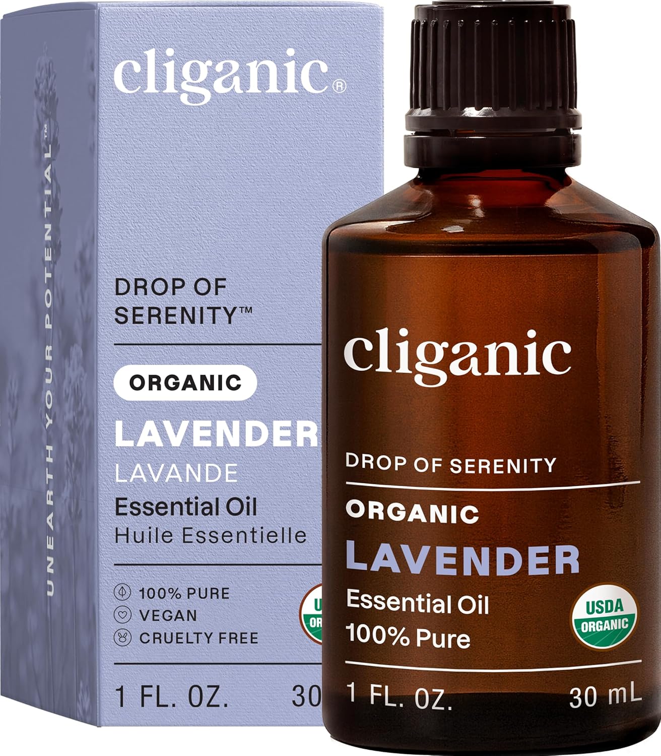 Cliganic Organic Lavender Essential Oil, 1oz - 100% Pure Natural Undiluted, for Aromatherapy Diffuser | Non-GMO Verified
