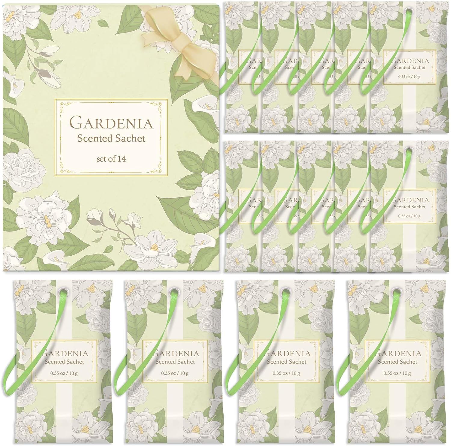 STRN Scented Sachets for Drawer and Closet, Gardenia Scented Long-Lasting Sachets, 14 Packs for Home Fragrance, Small Space Air Freshener for Wardrobes