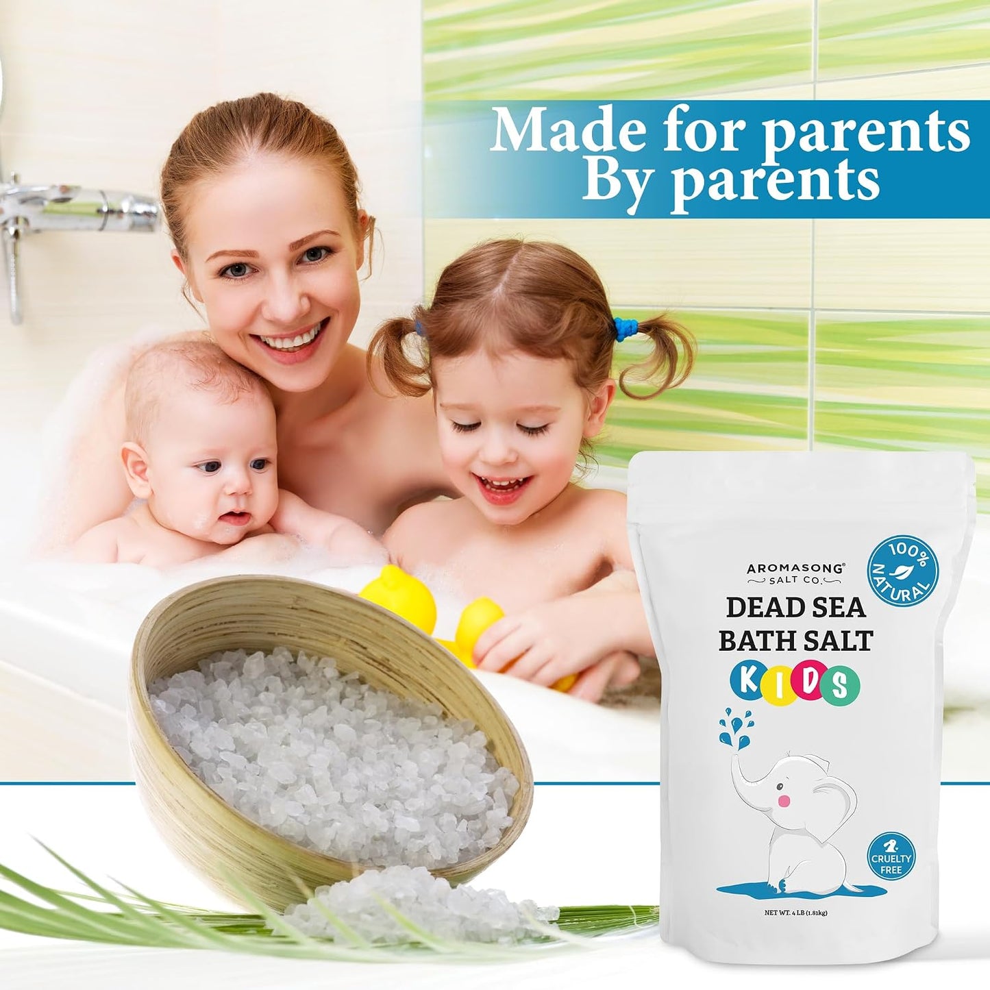 Aromasong Dead Sea Salt for Kids Bath Soak, 4 Lbs. Fine Grain Large Bulk resealable Pack, 100% Pure & Natural.