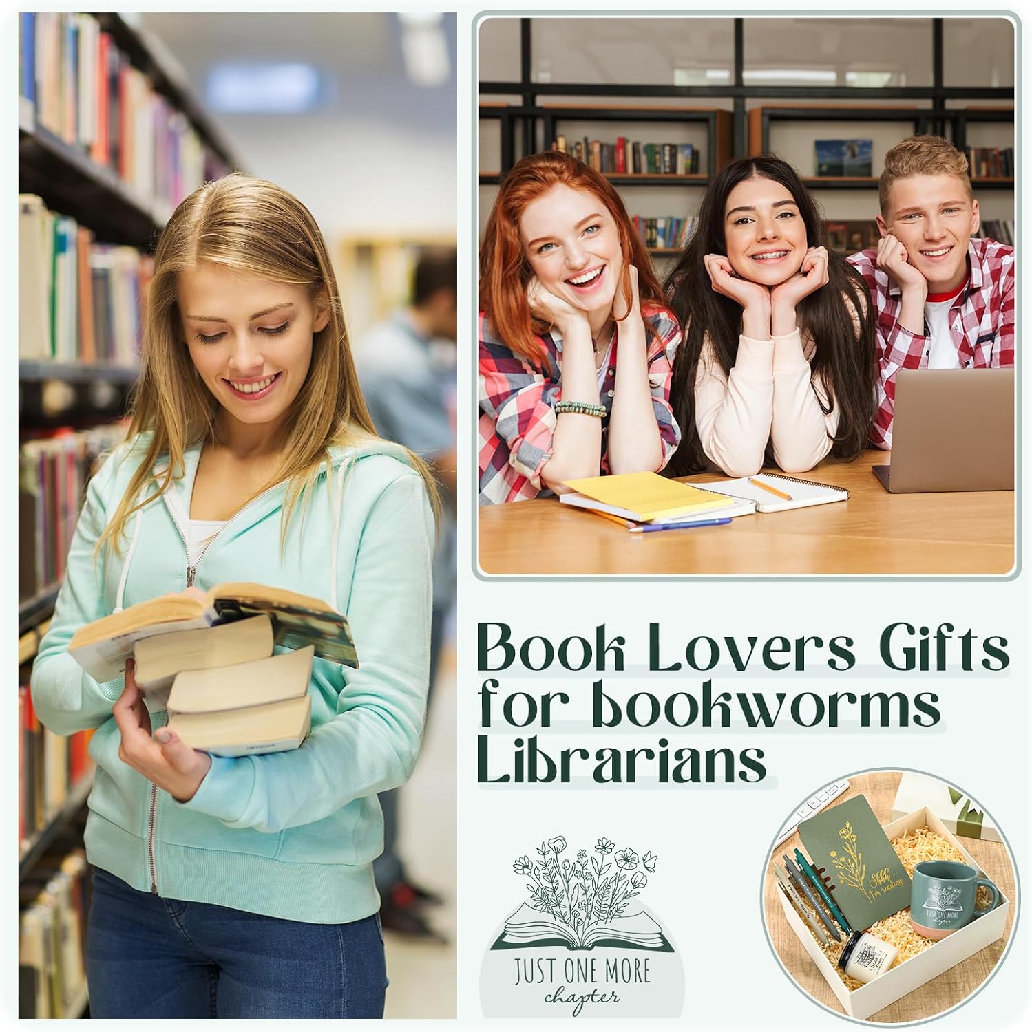 Baderke Book Lover Gifts for Women Men 6 Pcs Bookish Reading Accessories A6 Notebook Ballpoint Pen Ceramic Cup Candle Book Club Gift for Bookworm Reader Librarian Teacher(Green)