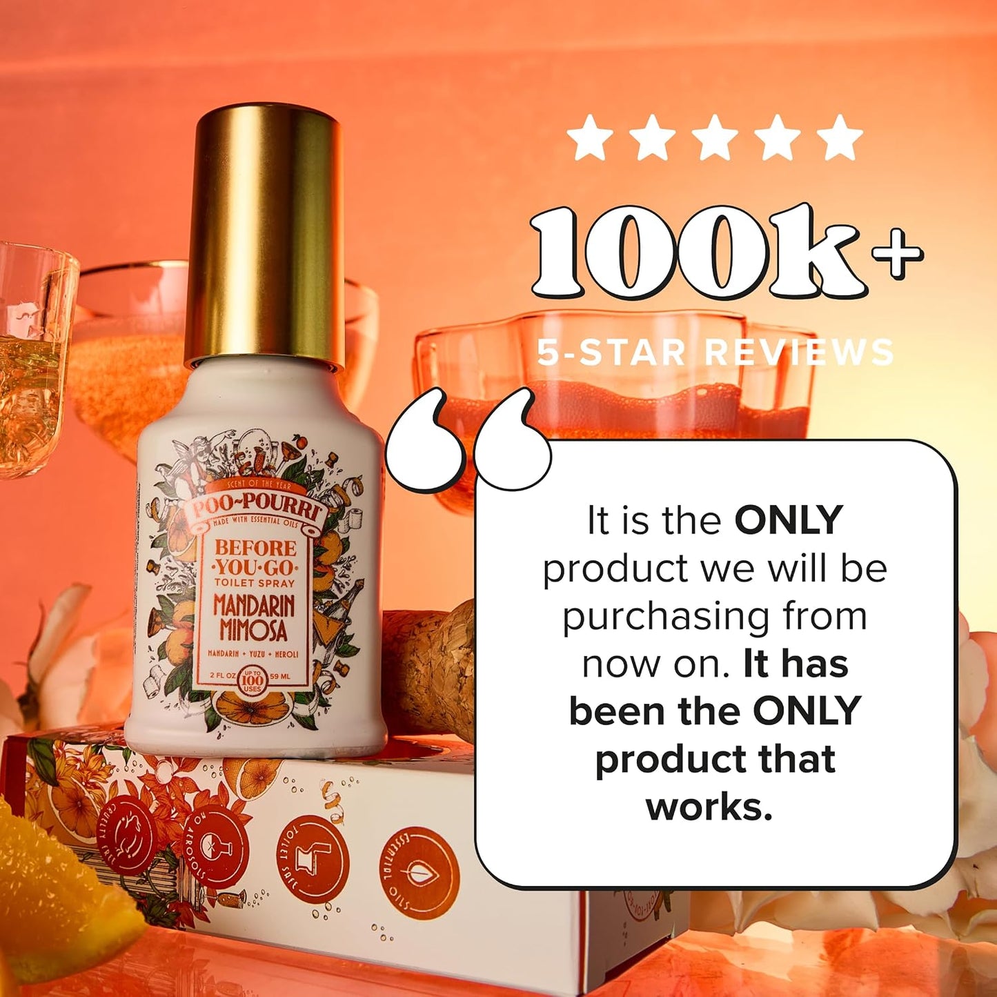Poo-Pourri Before-You-Go Toilet Spray, Mandarin Mimosa, 2 Fl Oz, Up to 100 Uses, Bathroom Odor Deodorizer with Essential Oils for Home or Work, Travel Essentials, TSA Approved Size