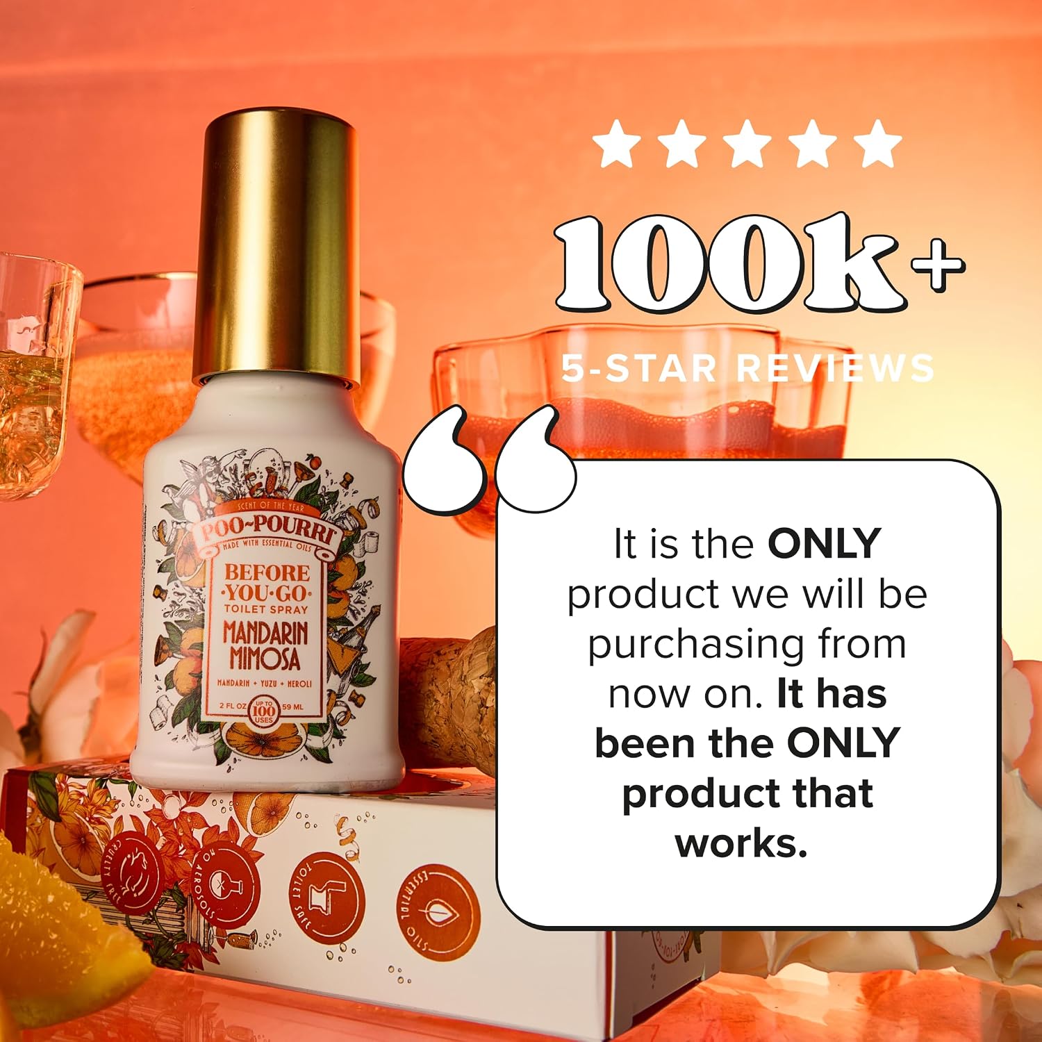 Poo-Pourri Before-You-Go Toilet Spray, Mandarin Mimosa, 2 Fl Oz, Up to 100 Uses, Bathroom Odor Deodorizer with Essential Oils for Home or Work, Travel Essentials, TSA Approved Size