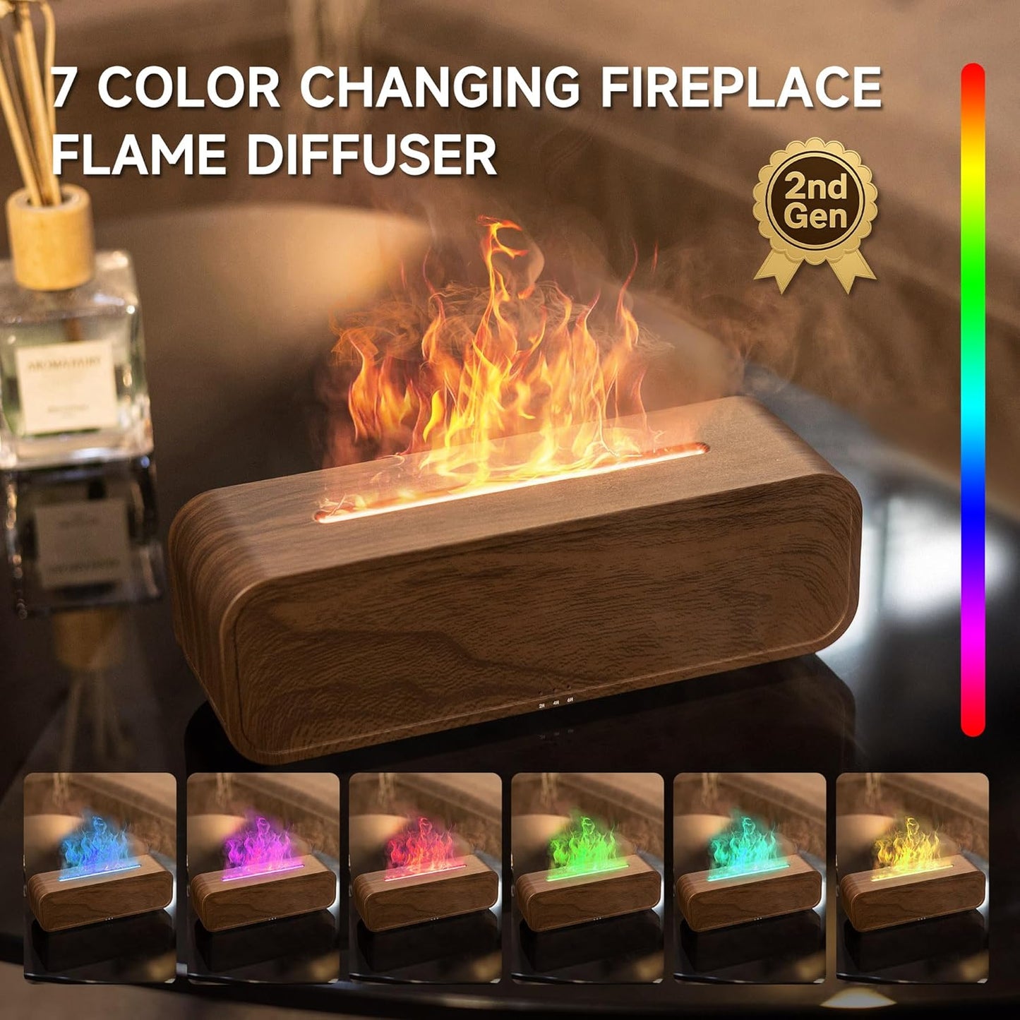 TMEHM Sound Reactive Flame Air Diffuser Humidifier,7 Colors Aromatherapy Essential Oil Diffuser,Ultrasonic Aroma Humidifier with Timer for Home,Bedroom,Office,Yoga