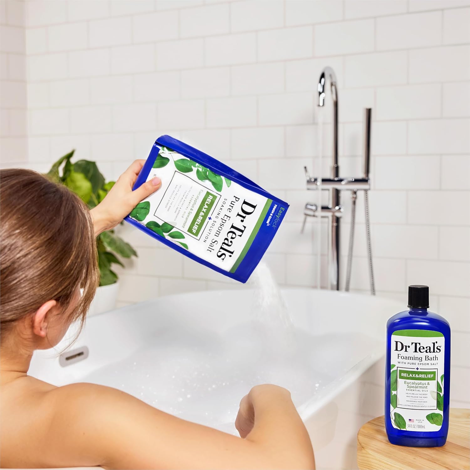 Dr Teal's Pure Epsom Salt Soak and Foaming Bath, Relax & Relief with Eucalyptus & Spearmint, Combo Pack