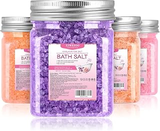 4 Pack Bath Salts Soaking Kit Himalayan Pink Salt Lavender Orange Rose Pink Scent Epsom Salt Bubble Bath Women Christmas Gift Dead Sea Salt Moisturizing Skin