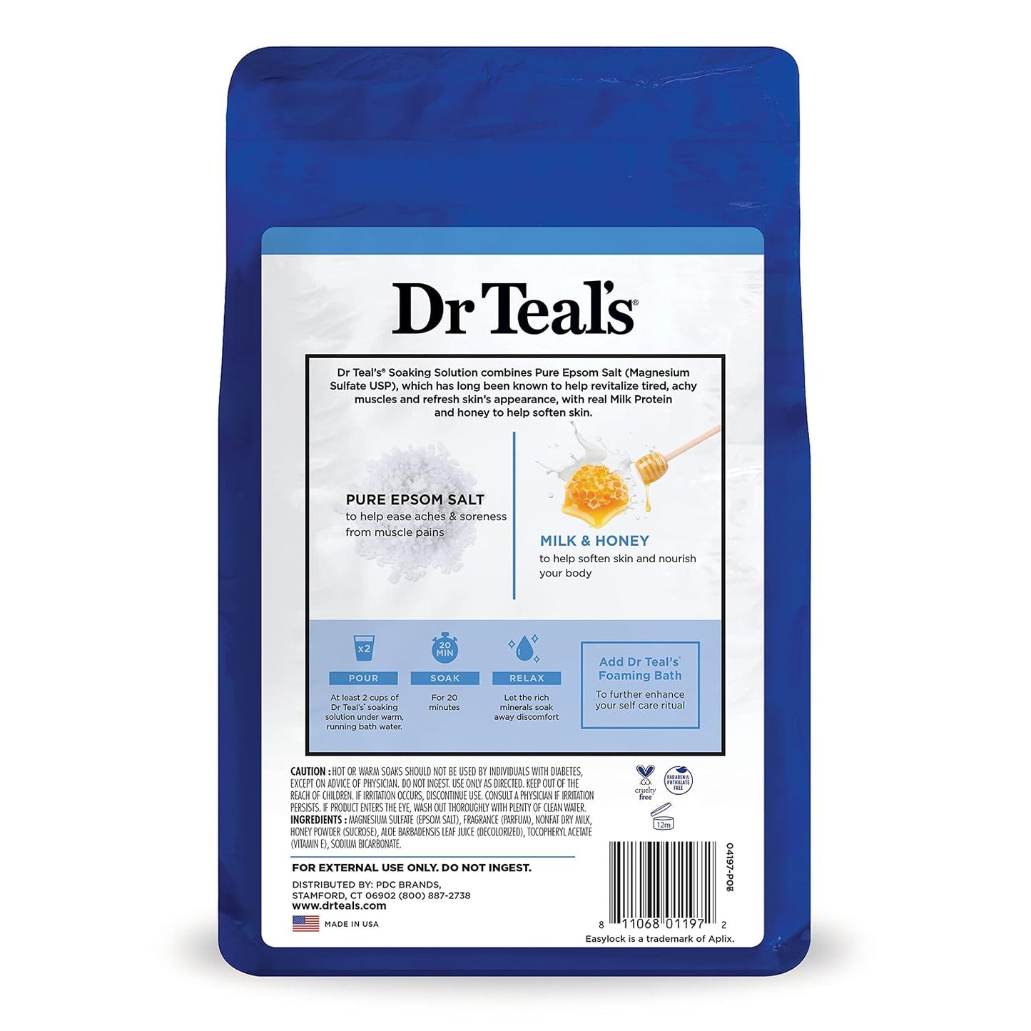 Dr. Teal's Epsom Salt Soaking Solution, Soften & Nourish with Milk and Honey, 48 Oz