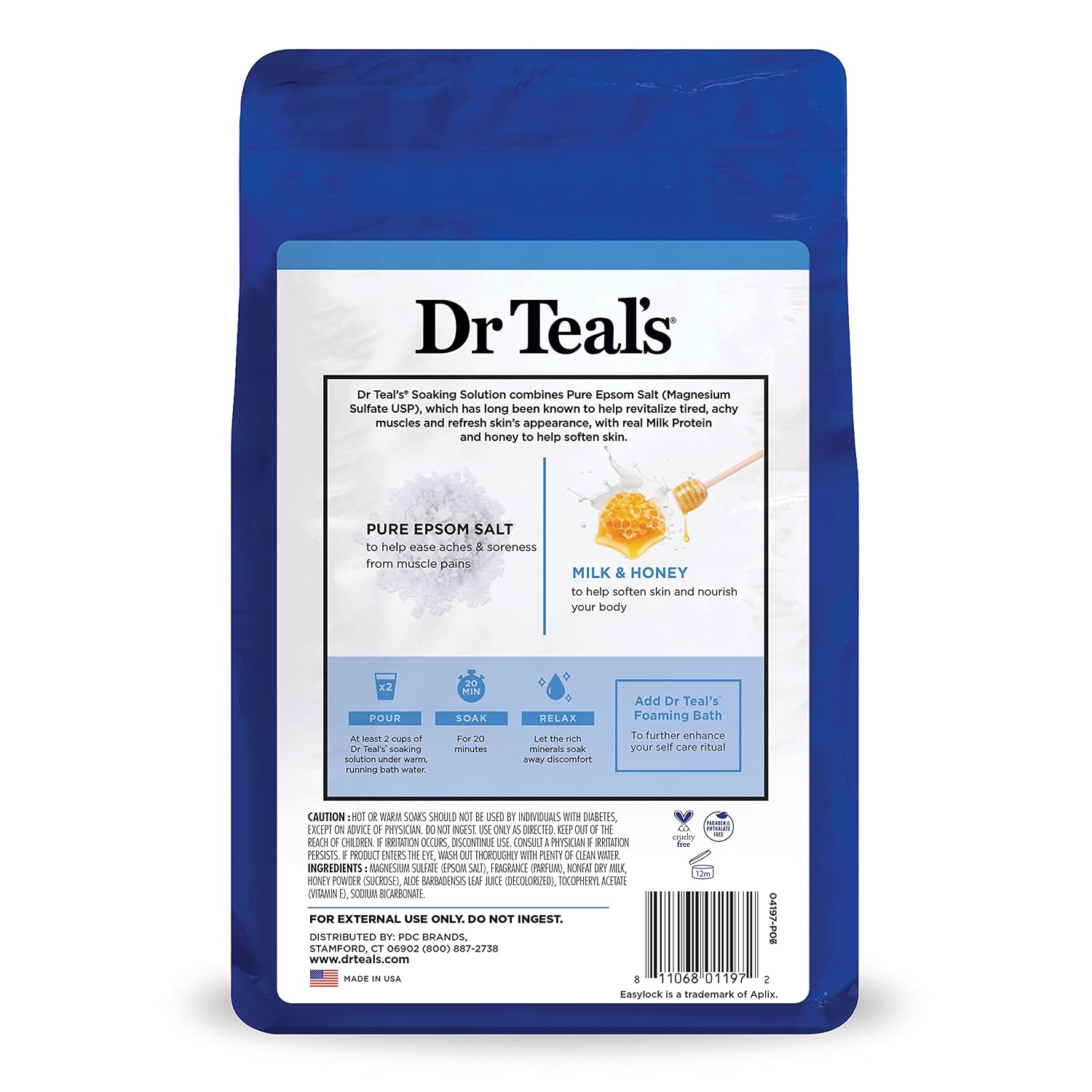 Dr. Teal's Epsom Salt Soaking Solution, Soften & Nourish with Milk and Honey, 48 Oz