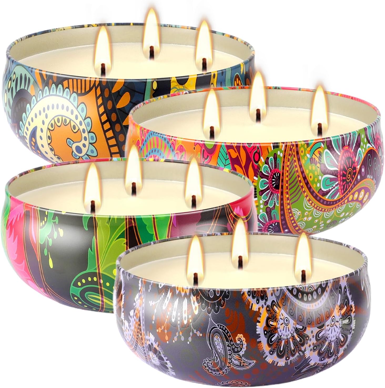 4 x 12oz Large Citronella Candle Outdoor，3 Wick Natural Soy Wax Summer Candle Bulk for Home, Garden Yard Balcony Camping Party ，200 Hours Long Burning
