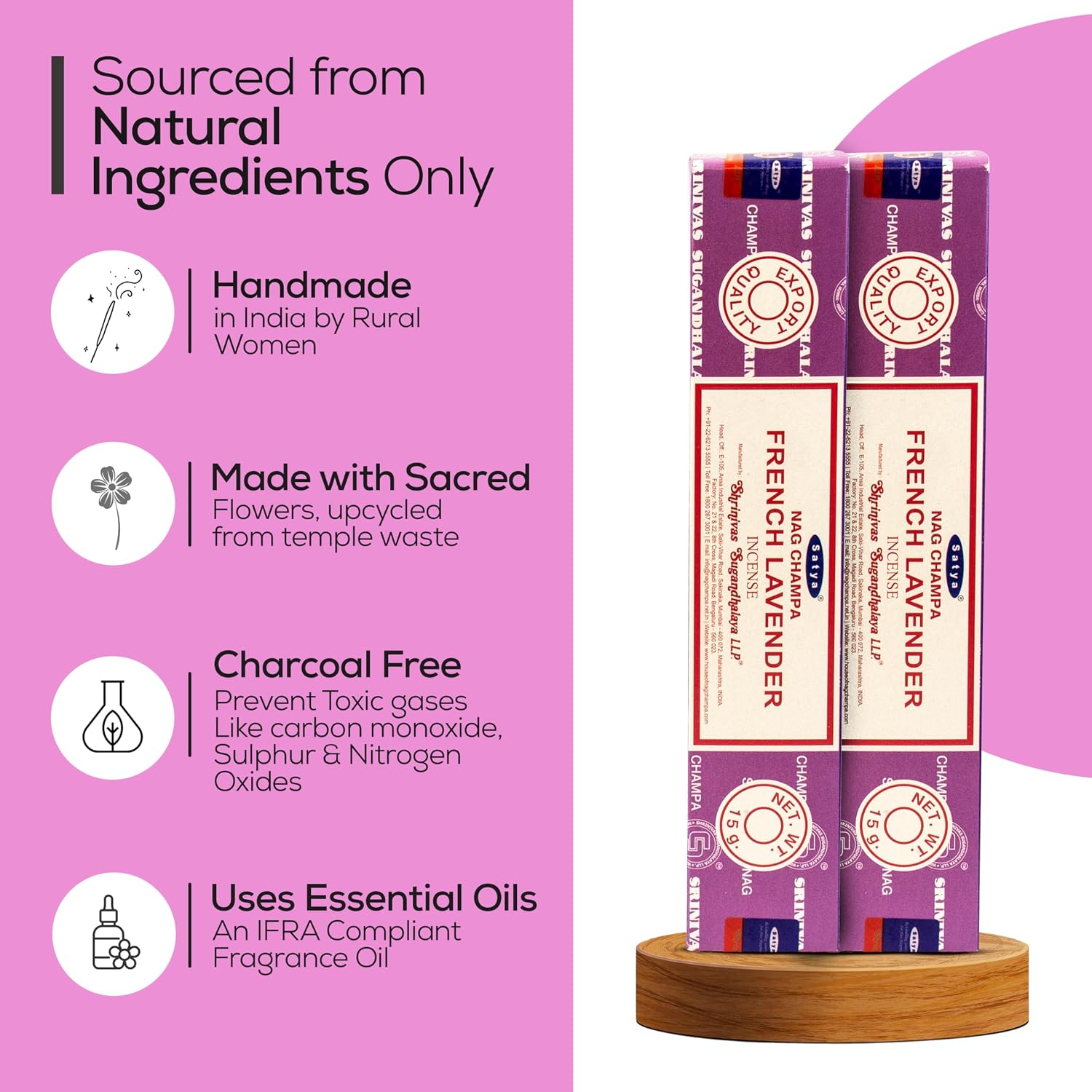 Satya French Lavender Incense Sticks, Satya sai Baba Insenses 15gmx3 (45 gm) Pack with Raajsee Incense Holder Bundle, Satya Nag Champa Natural Incense