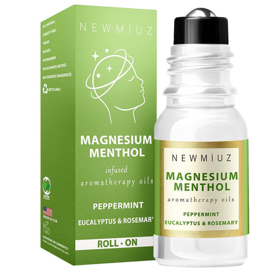 Magnesium Menthol Migraine Roll on Stick - Natural Fast Acting & Cooling Relief Peppermint Eucalyptus Aromatherapy Essential