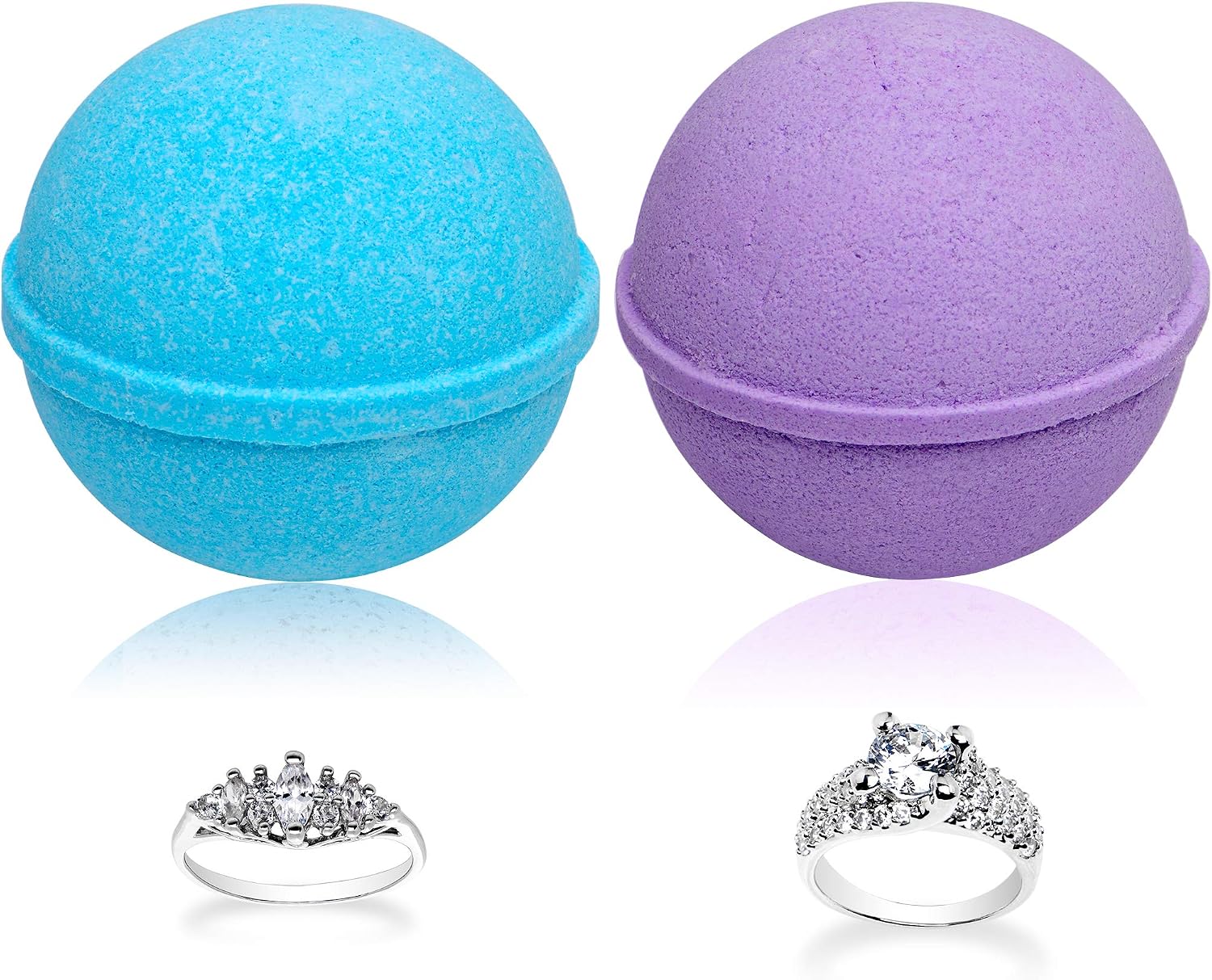 Ocean Breeze Lavender Bath Bombs Gift Set of 2 with Size 6 Ring Inside Each Made in USA