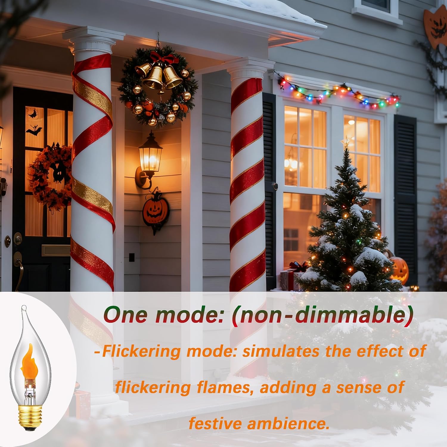 E26 Flickering Flame LED Bulbs, Flicker Candelabra Flame Effect Light Bulb for Halloween Christmas Party Decoration,1W,100LM,2Pack