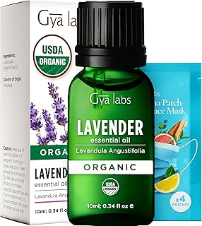Gya Labs USDA Certified Organic Lavender Essential Oil for Relaxation & Rest - for Skin, Hair, Diffuser, Aromatherapy, DIY Candle Making Scents - 0.34 Fl Oz