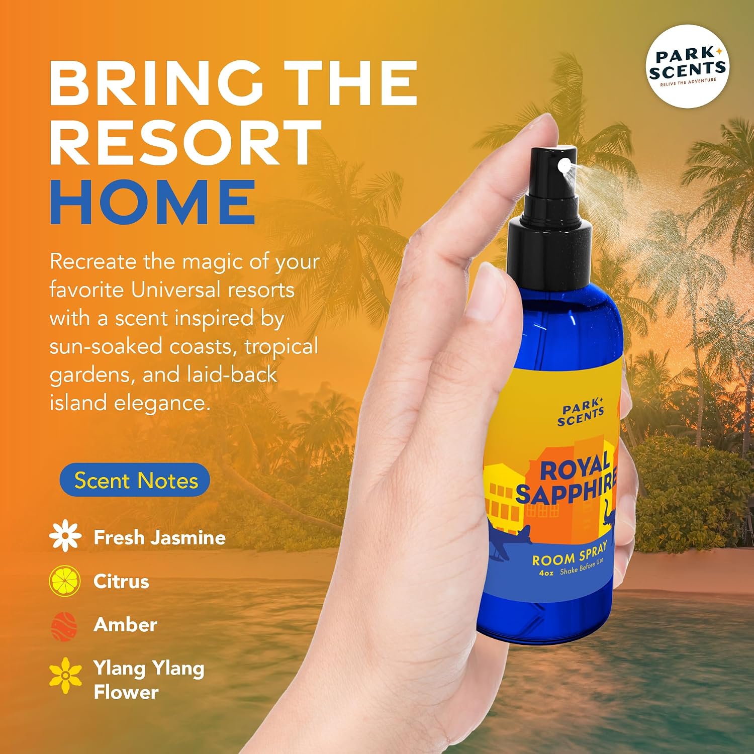Park Scents Royal Sapphire – Theme Park Resort Hotel Fragrance Room Spray – Jasmine Citrus Amber Ylang Ylang – Luxury Air Freshener Spray – Birthday Gifts for Women, Sister, Hostess, Best Friend (4oz)