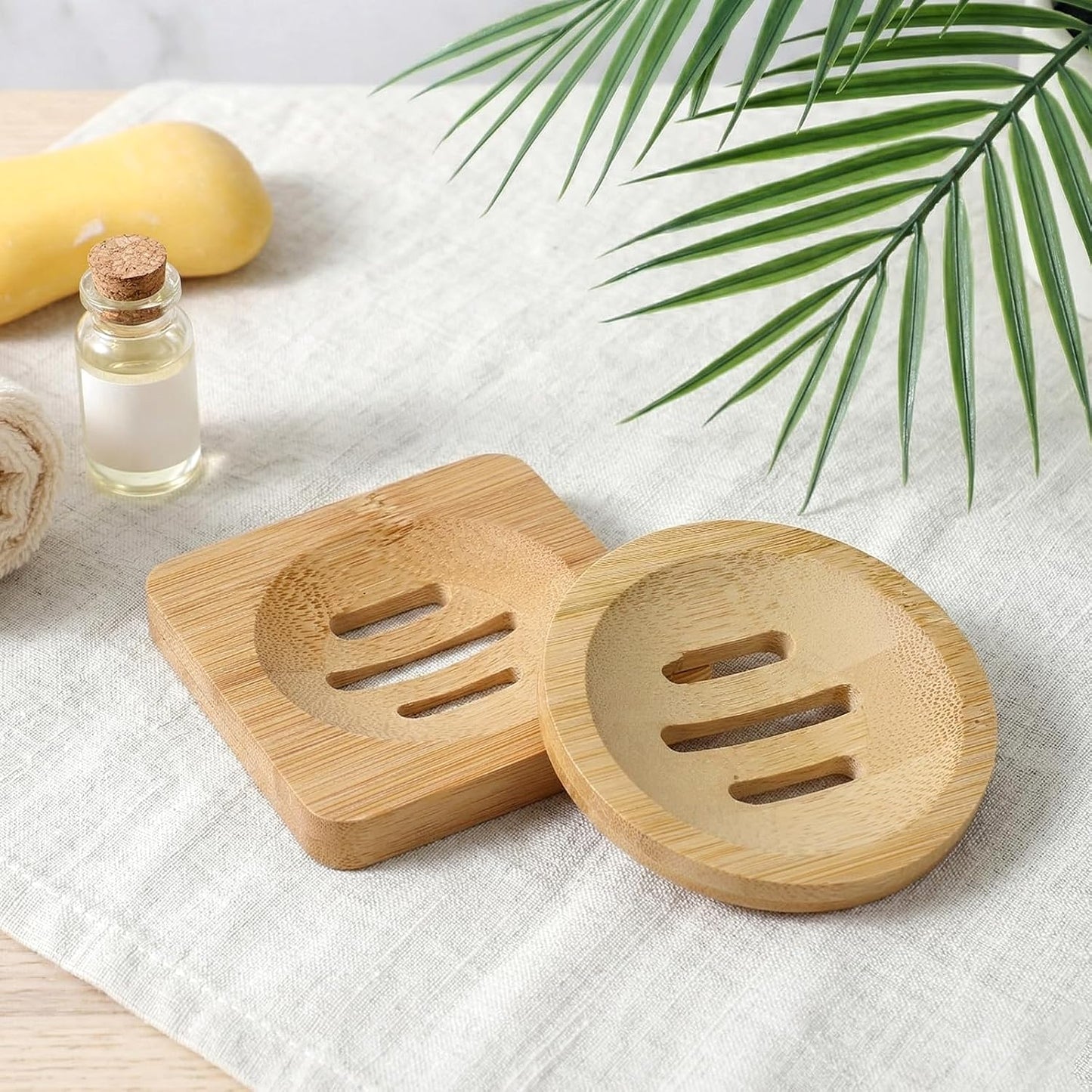 2 Pcs Shower Steamer Holder, Bamboo Soap Dish, Bamboo Soap Holder Wooden Soap Dishes for Shower, Bar Soap Holder with Self Draining Tray for Kitchen Bathroom Accessories(Round and Square)