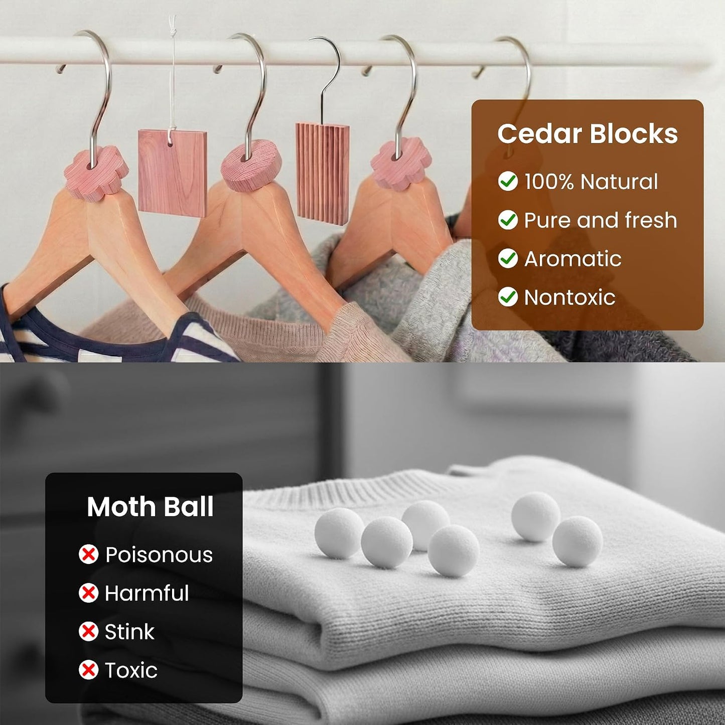 Cedar Blocks for Clothes Storage, Natural Cedar Wood Sachets, Balls & Rings for Closets and Drawers, 100% Natural & Fresh Scented Wardrobe Organizer, 82 Pack