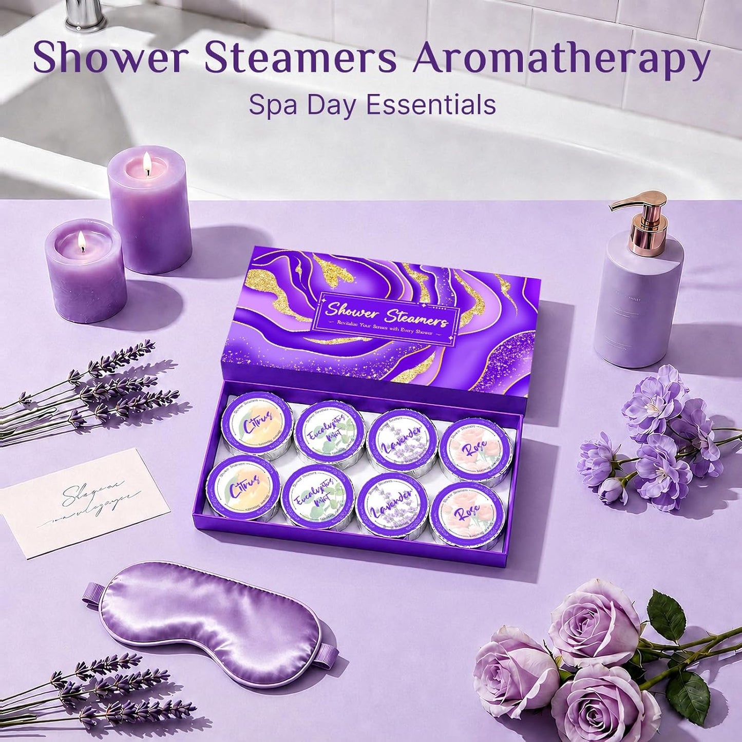 8 Pcs Shower Steamers Aromatherapy: Birthday Gifts for Women Mom Teen Girl Friends Sister, Self Care with Natural Essential Oils Relaxation Home SPA Travel Holidays, Spa Day Essentials for Adults