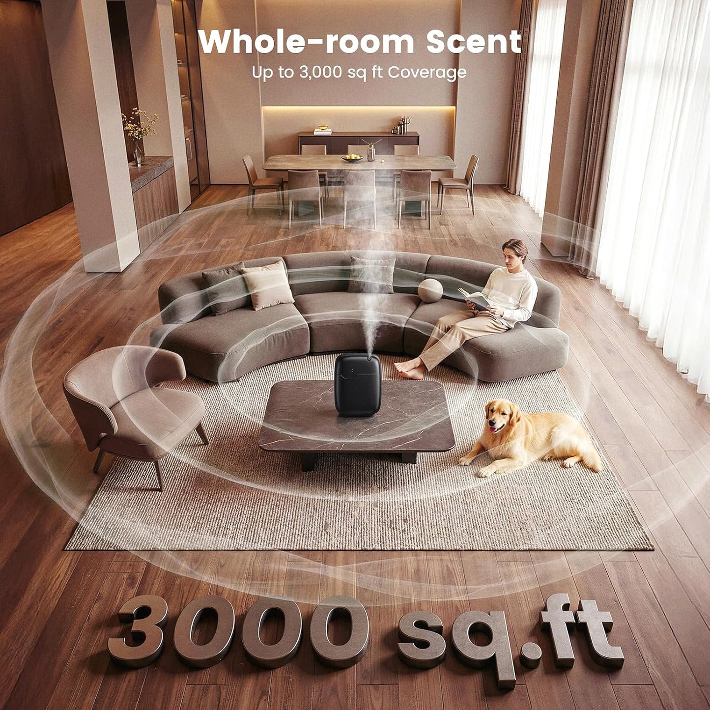 XEITIN Waterless Essential Oil Diffuser - Whole-Home Scent, Cold Air Diffuser Up to 3000sq.ft for Large Home Office Hotel Spa, Adjustable Intensity & Time, App+Panel Control, Quiet Wall Amount, 400ml