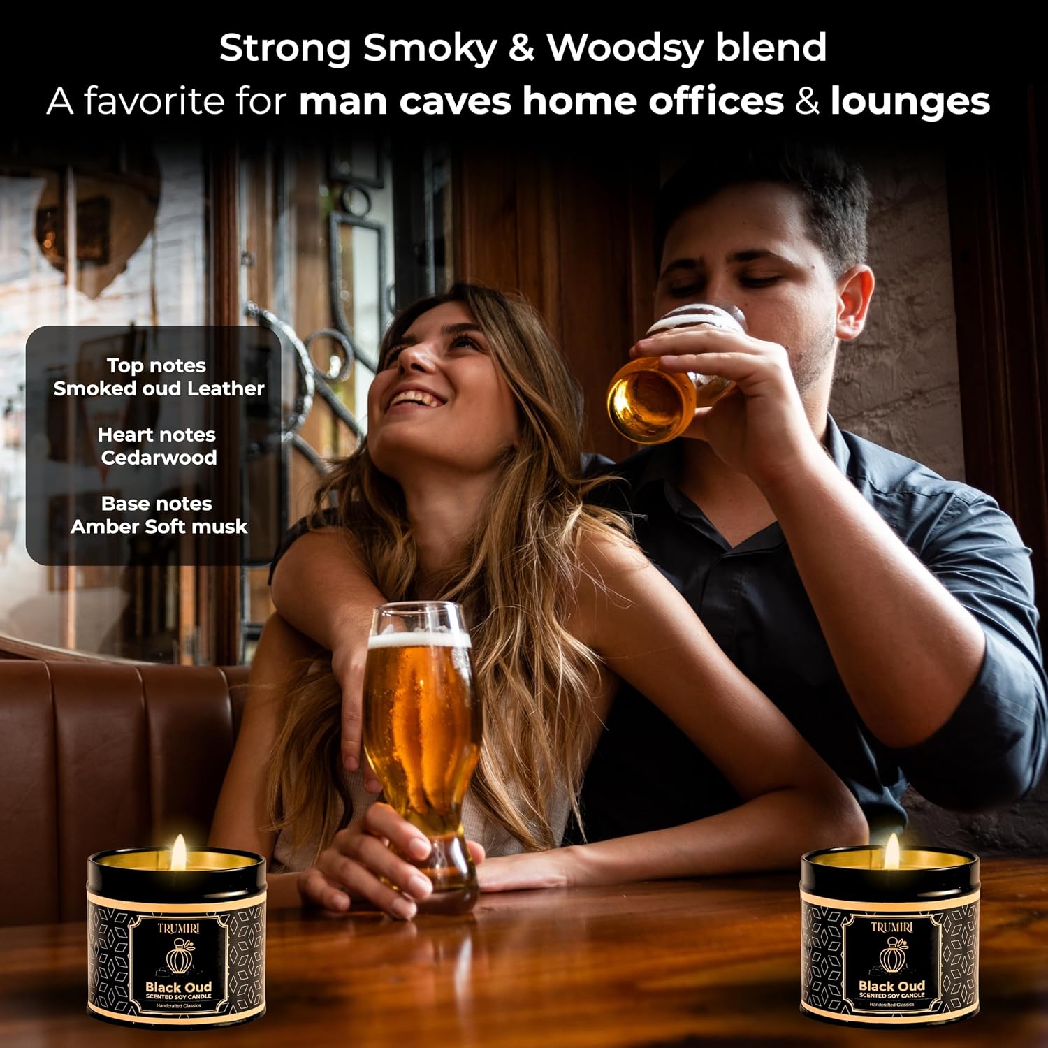 Black Oud Candle Highly Scented Soy Candel Clean Non Toxic Velas Aromáticas Gift for Men Pack of 1 5Oz Decorartive Travel Tin