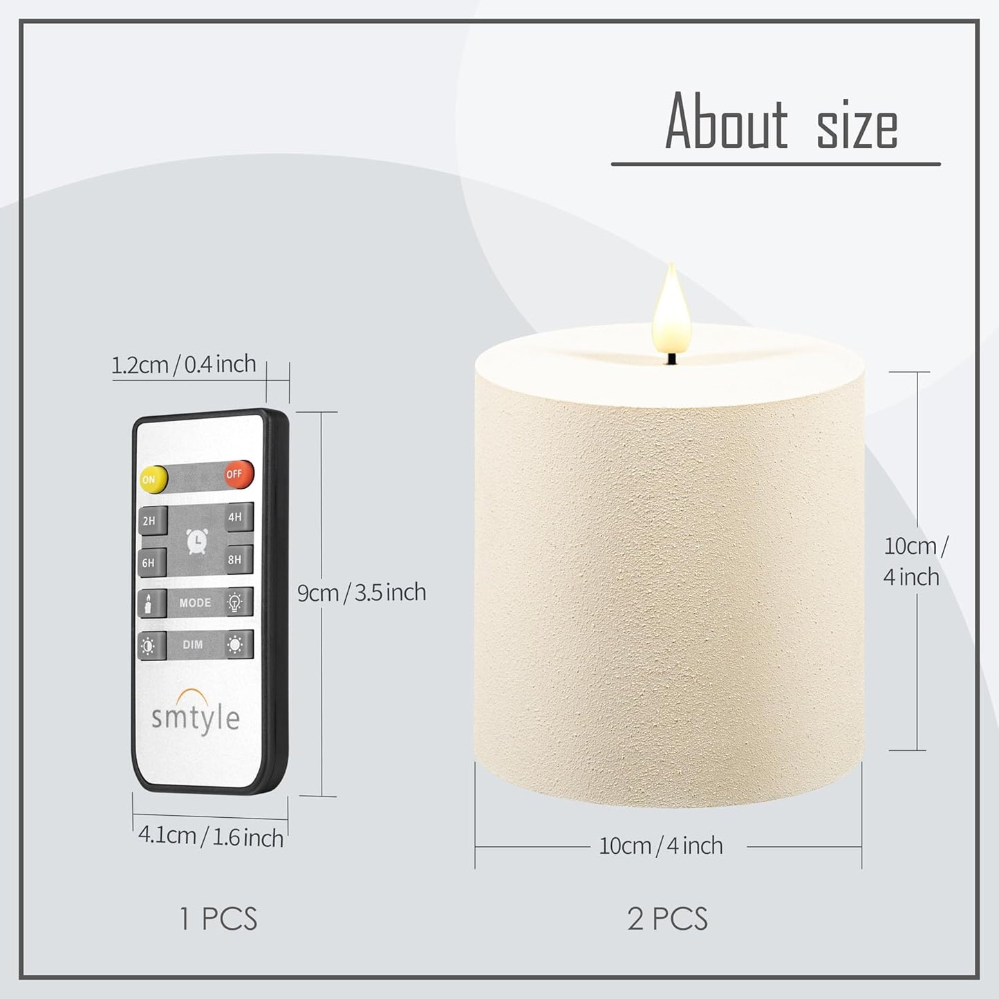 smtyle 4" x 4" Ivory LED Flameless Battery Plastic Operated Flickering Pillar Candles with Remote Set of 2 for Bathroom, Coffee Table or Dining Table Decor