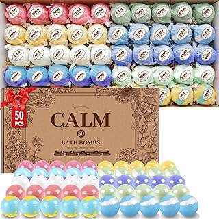 TranquilBliss Bath Bombs Set 50 PCS with 10 Rich Scents, Bath Bombs for Women, Natural Bubble Bombs with Shea Butter & Safe Oil, Ideal for Mother's Day, Birthday, Valentines Present (Brown)