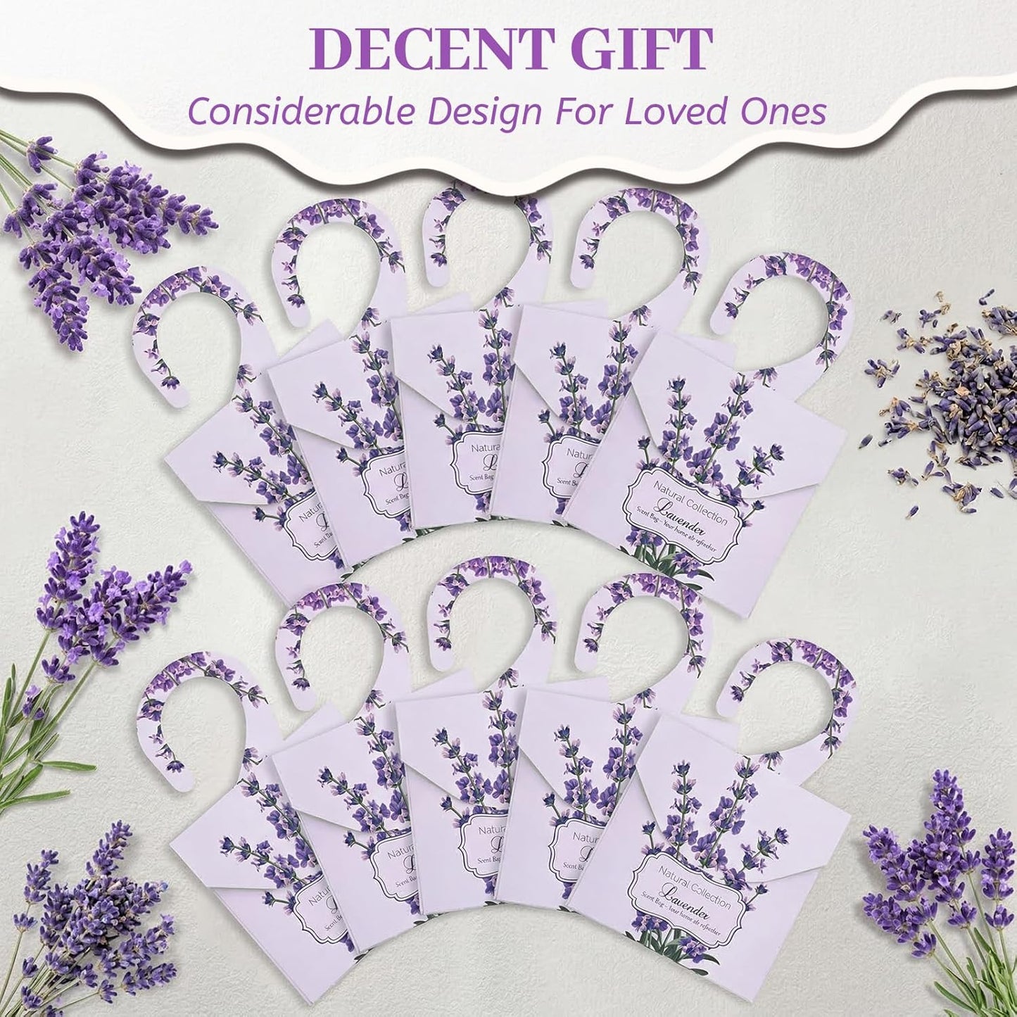 24 Pack Lavender Sachets, Natural Closet Freshener Drawer Sachets Hanging Home Fragrance Long Lasting with 10 Hanging Bags