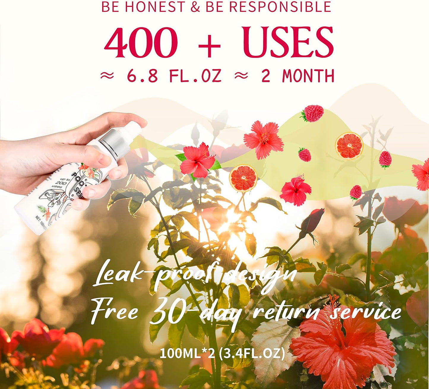 Clean-n-Fresh Toilet Spray 6.8 Oz, Hibiscus Scent, Bathroom Odor Deodorizer, A Great Air Freshener for Room, Home, Travel Size, Up to 400+ Uses, 2 Pack