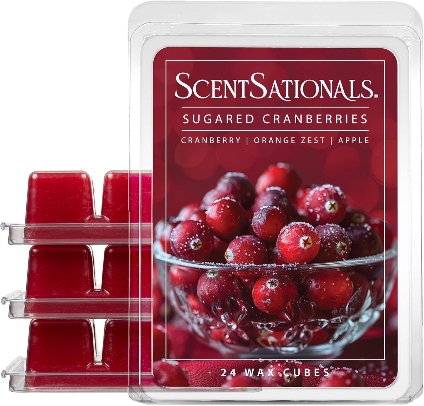 Scentsationals Sugared Cranberries Scented Wax Melts - Cranberry, Apple, & Orange Zest, 10oz (24 Cubes)