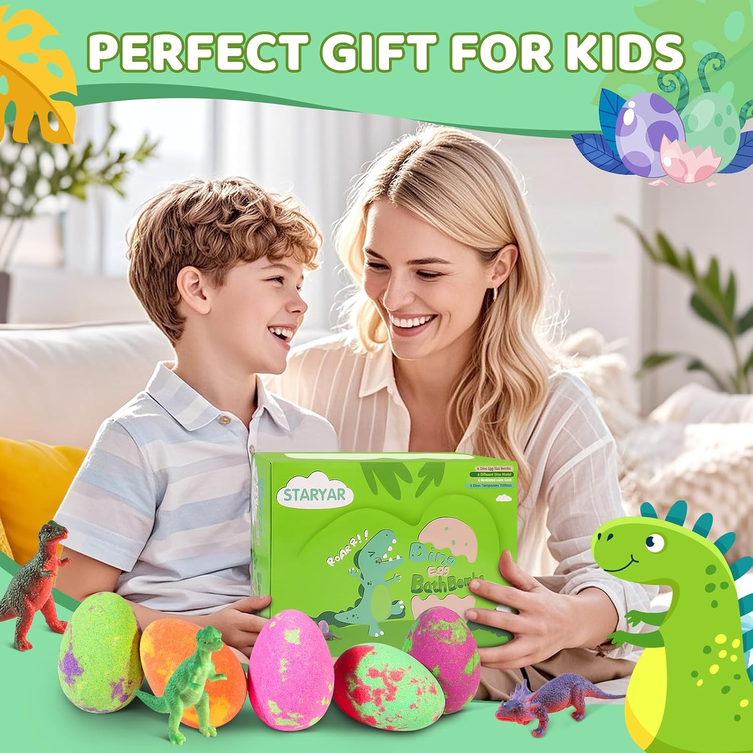 Bath Bombs for Kids with Surprise Toys Inside, XXL Dinosaur Toys Bath Bomb Eggs Gift Set, Bath Gifts for Boys 3 4 5 6 7 8 9 Year, Gentle and Kid Safe Bath Fizzy, Birthday Gifts for Kids