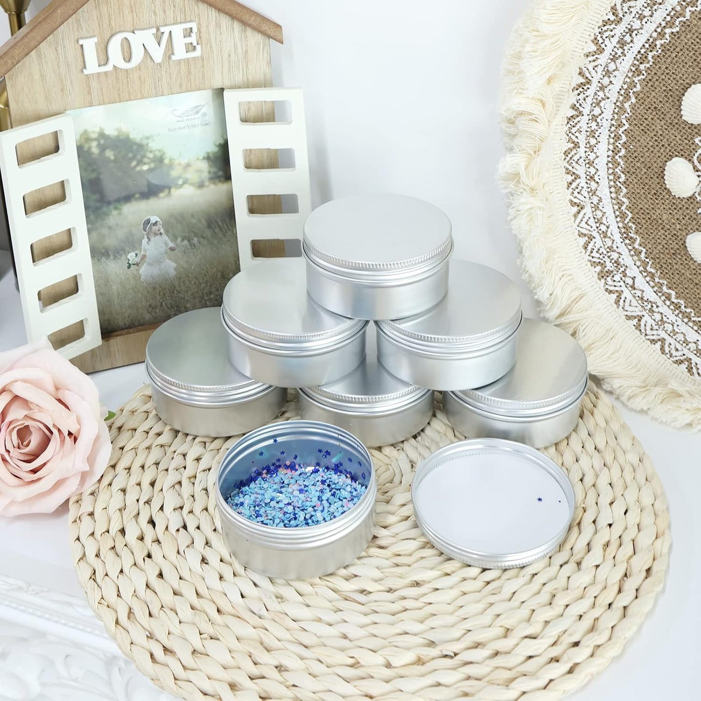 Moretoes 45 Pack Tins, 4oz Metal Round Aluminum Empty Candle Tin with Screw Lid for Lotion Bars, Salve, Spices or Candles