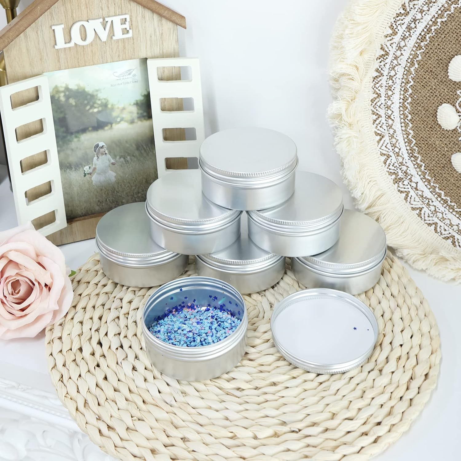 Moretoes 45 Pack Tins, 4oz Metal Round Aluminum Empty Candle Tin with Screw Lid for Lotion Bars, Salve, Spices or Candles