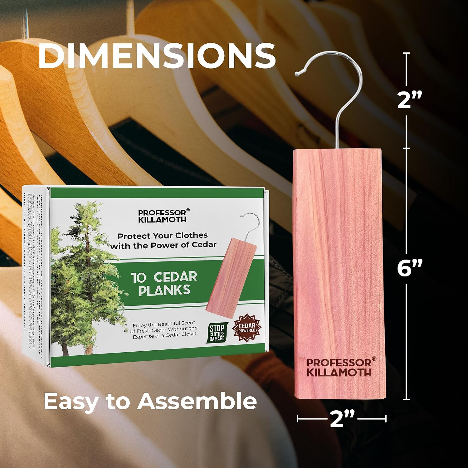 Cedar Blocks for Clothes Storage – Stop Clothes Damage - 10 Fresh Cedar Planks and Hangers to Protect Your Clothes