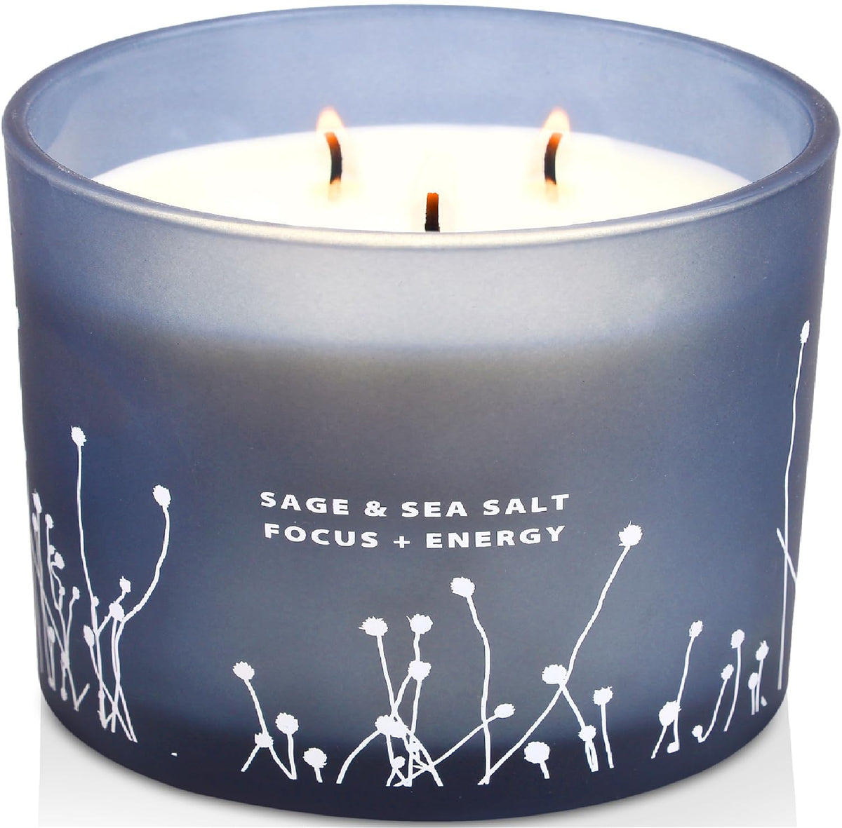 White Sage Sea Salt 3 Wick Candle - Large Soy Scented Candle 14.5 oz - Sage Candle for Cleansing House - Aromatherapy Energy