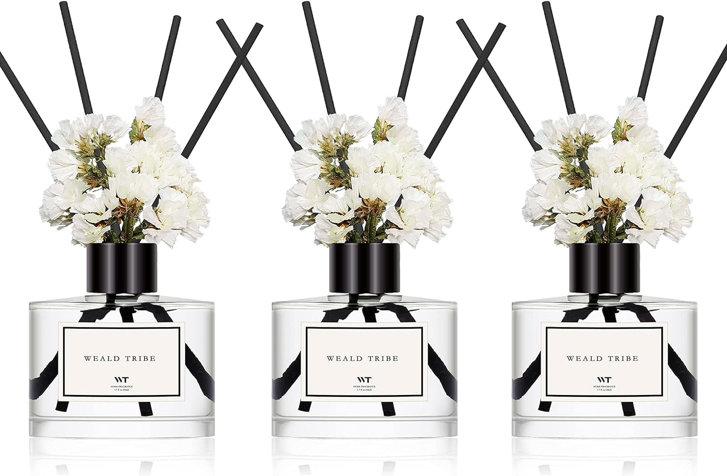 Flower Reed Diffuser Set of 3 for Bathroom Air Fresheners Shelf Decor, Eucalyptus & Lavender/Coconut & Vanilla/Eucalyptus & Mint Scent(1.7 fl oz/Pack) | Sticks Defusers Essential Oils Home Fragrance