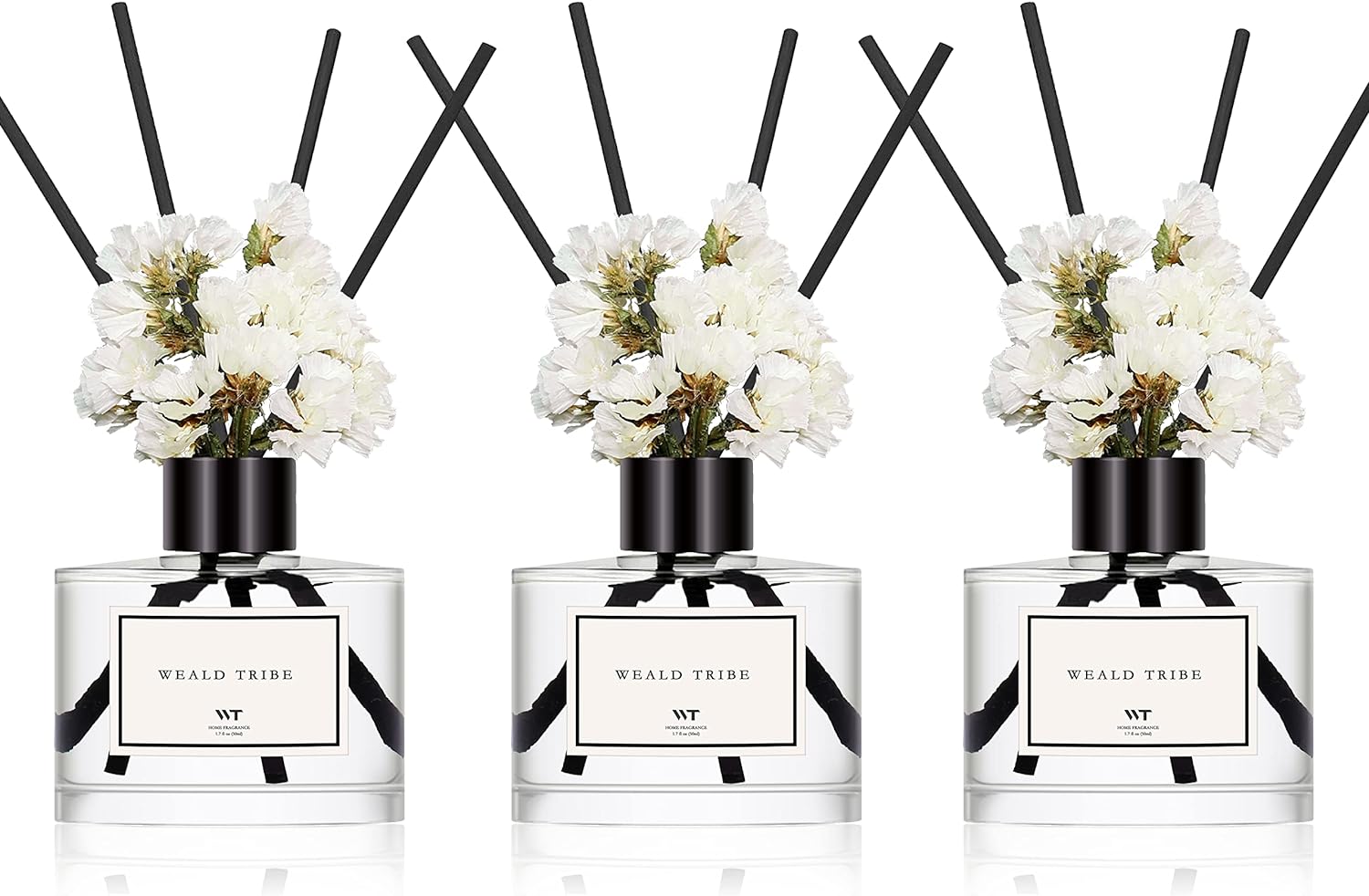 Flower Reed Diffuser Set of 3 for Bathroom Air Fresheners Shelf Decor, Eucalyptus & Lavender/Coconut & Vanilla/Eucalyptus & Mint Scent(1.7 fl oz/Pack) | Sticks Defusers Essential Oils Home Fragrance