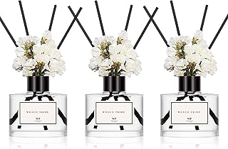 WEALD TRIBE Real Flower Reed Diffuser Set of 3 for Bathroom Shelf Decor, Cashmere & Vanilla, Lemongrass, Eucalyptus & Mint Scent Sticks Defusers with Essential Oils | Home Fragrance(1.7 fl oz/Pack)