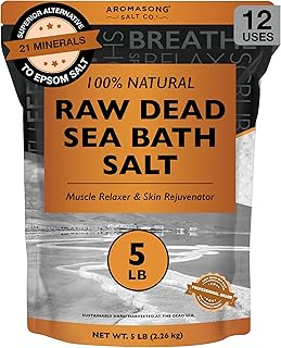 Aromasong Raw Dead Sea Bath Salt - Minimally Cleaned, Contains More Dead Sea Minerals Including Dead Sea Mud - 100% Pure & Natural Dead Sea Salts for Soaking 5 LB - Bulk Resealable Pack