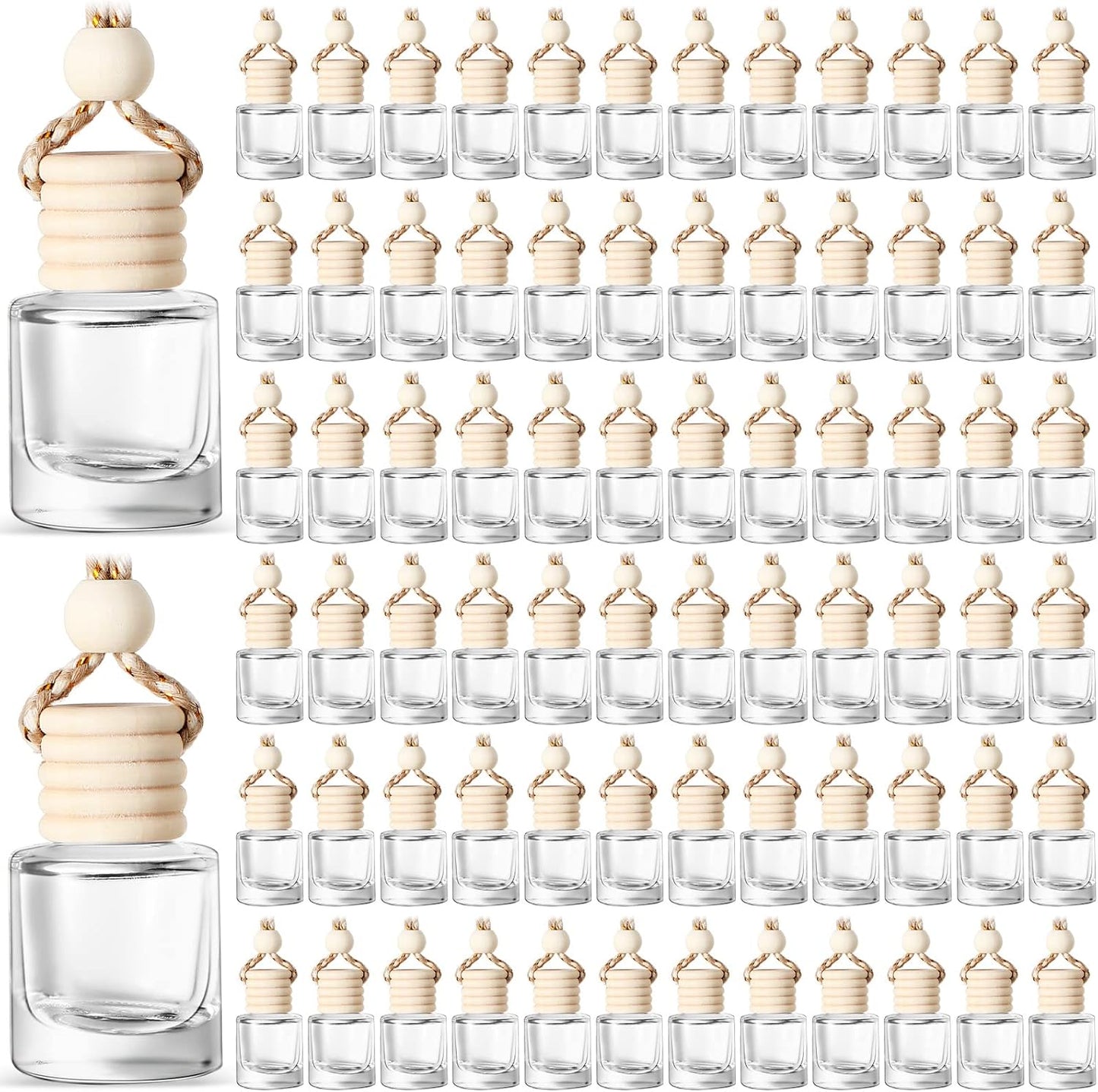BBTO 100 Pcs Car Air Fresheners Diffuser with Wooden Cap Empty Aromatherapy Diffuser Clear Fragrance Holder Pendant Hanging Perfume Fresheners Bottles for Car Decor(Classic,Clear)