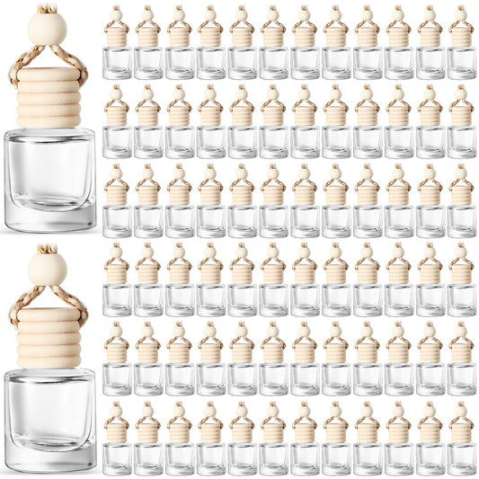 BBTO 100 Pcs Car Air Fresheners Diffuser with Wooden Cap Empty Aromatherapy Diffuser Clear Fragrance Holder Pendant Hanging