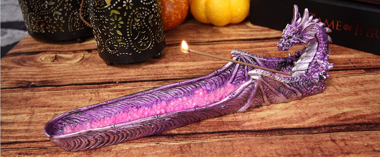 Ebros Gift Magenta Sunset Dragon Guarding Pink Quartz Crystal Quarry River Incense Burner Holder Figurine 10.5" Long Fantasy Mythical Dungeons and Dragons Home Decorative Accent Statue