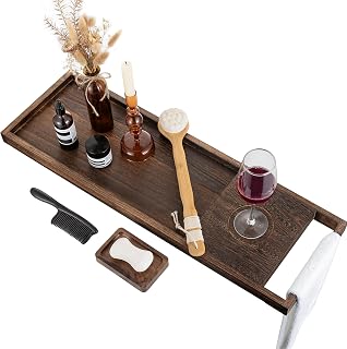 Hanobe Bathtub Tray Bath Caddy: 31" Wooden Tub Shelf with Handles Simplicity Farmhouse Rustic Wood Board for Bathroom Organizer Home SPA