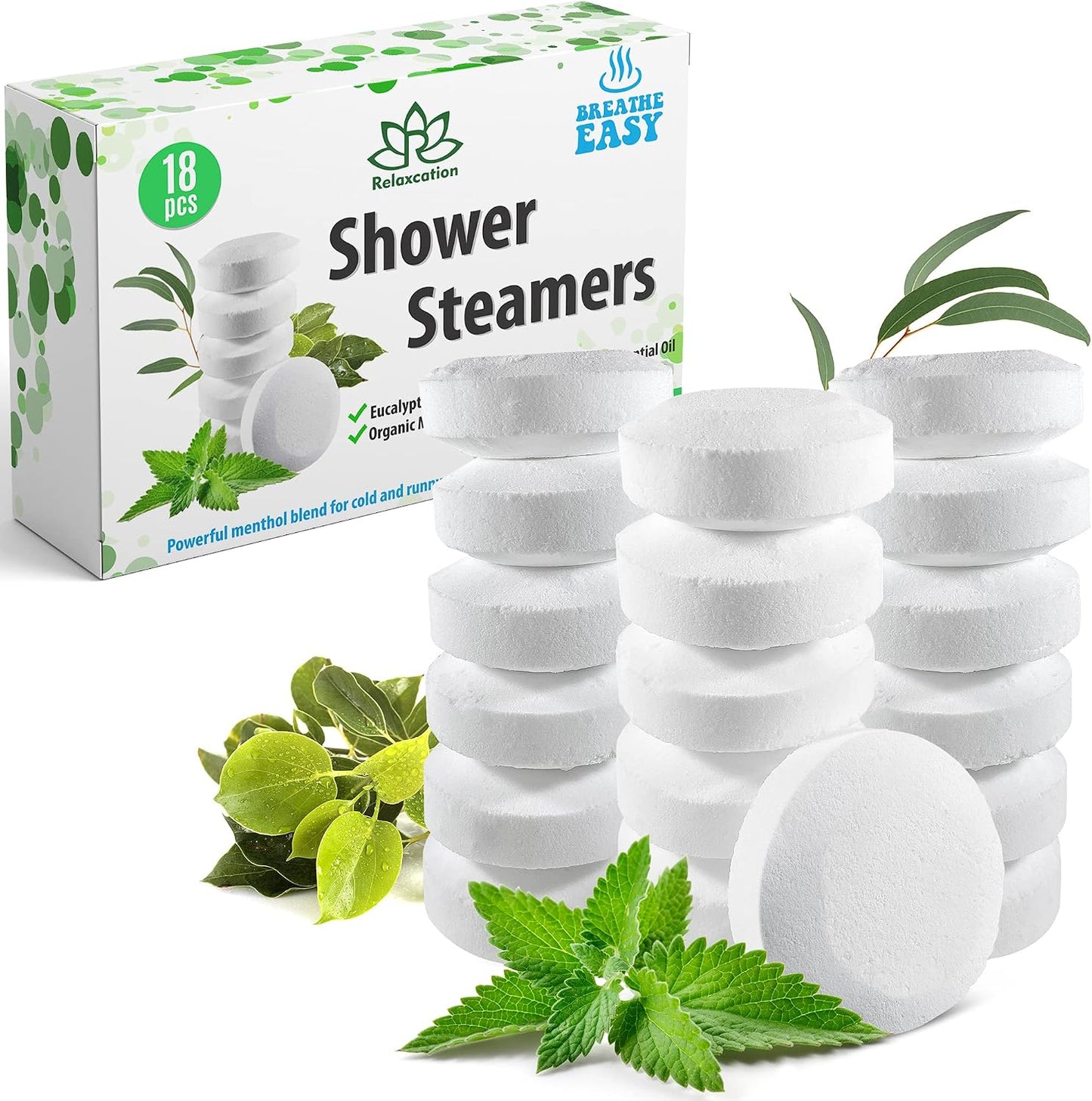 Made in USA - 18 Shower Steamers Vapor Tablets Extra Strong for Sinus Relief Aromatherapy Spa, Shower Bombs - Menthol Crystals, Camphor and Eucalyptus Essential Oils - Long Lasting Effect