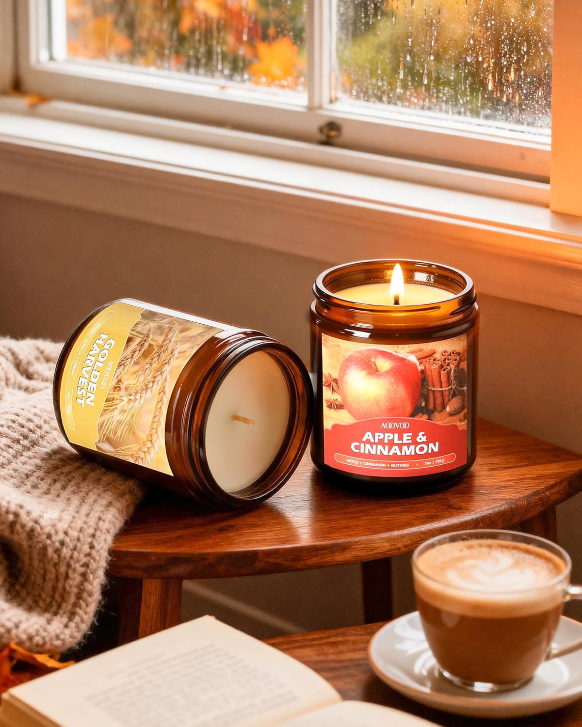 AOOVOO Fall Candles Set - 4 Pack Candles for Home Scented, 28 oz Natural Soy Wax 200 Hour Long Lasting, Autumn Gifts Set for Women Men Fall Fragrance of Pumpkin/Apple Cinnamon/Clove/Wheat Vanilla