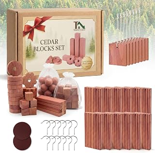 Cedar Blocks for Clothes Storage, Natural Cedar Wood Sachets, Balls & Rings for Closets and Drawers, 100% Natural & Fresh Scented Wardrobe Organizer, 82 Pack