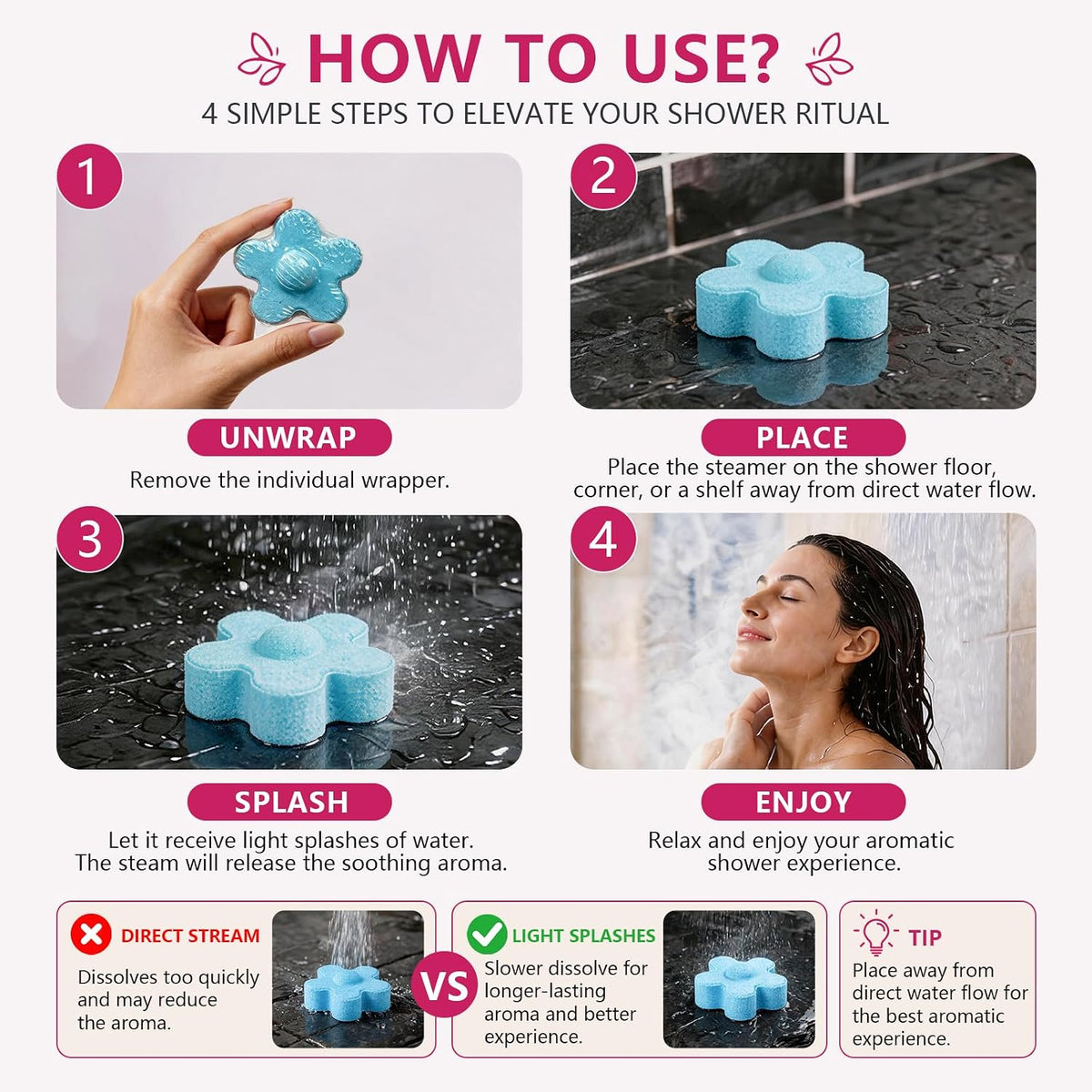 15-Pack Morning Aromatherapy Shower Steamers, 8 Assorted Scents, Shower Tablets with Essential Oils, Refreshing Self Care Shower Melts, Individually Wrapped
