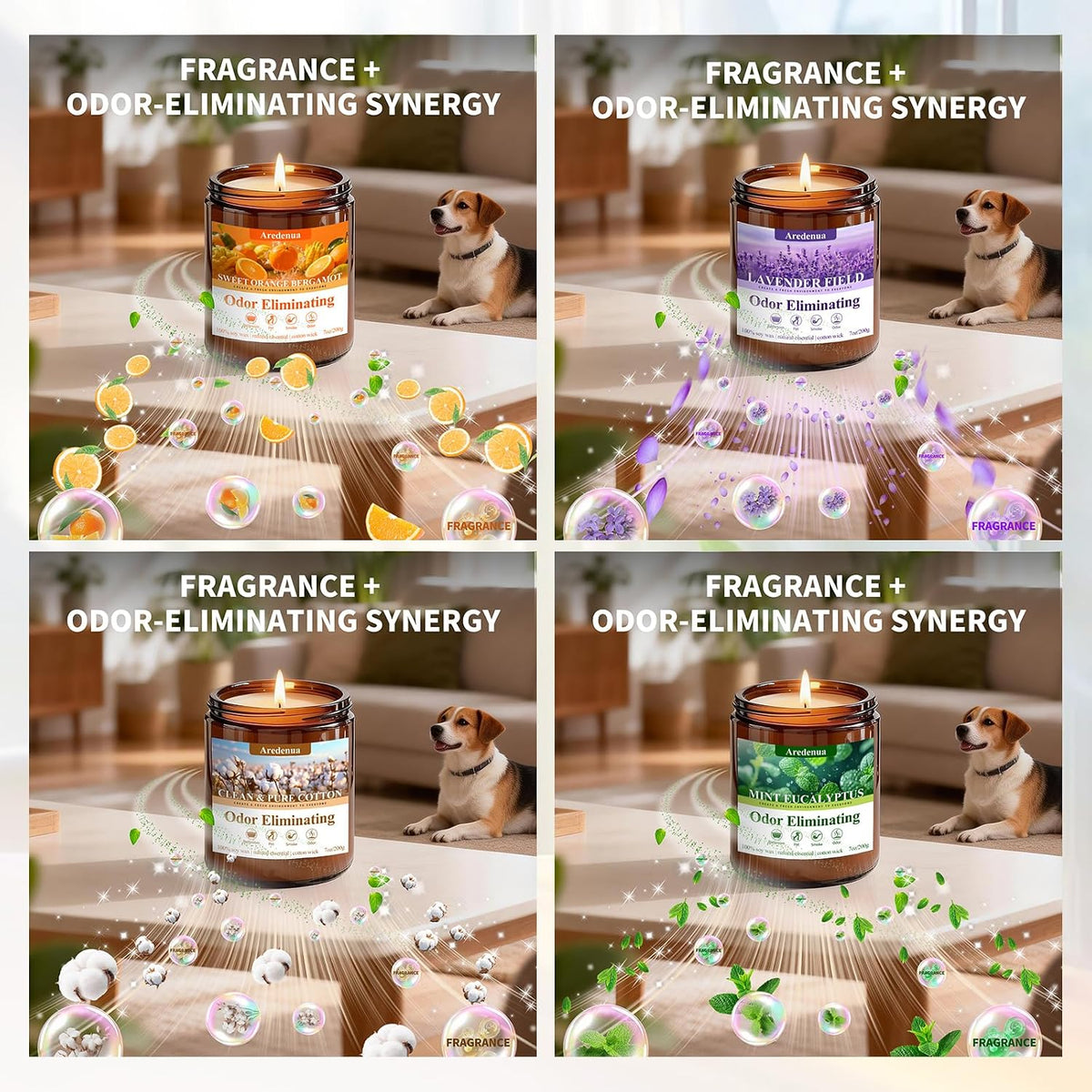 4-Pack Odor Eliminating Candles, 28 oz Soy Scented Candle