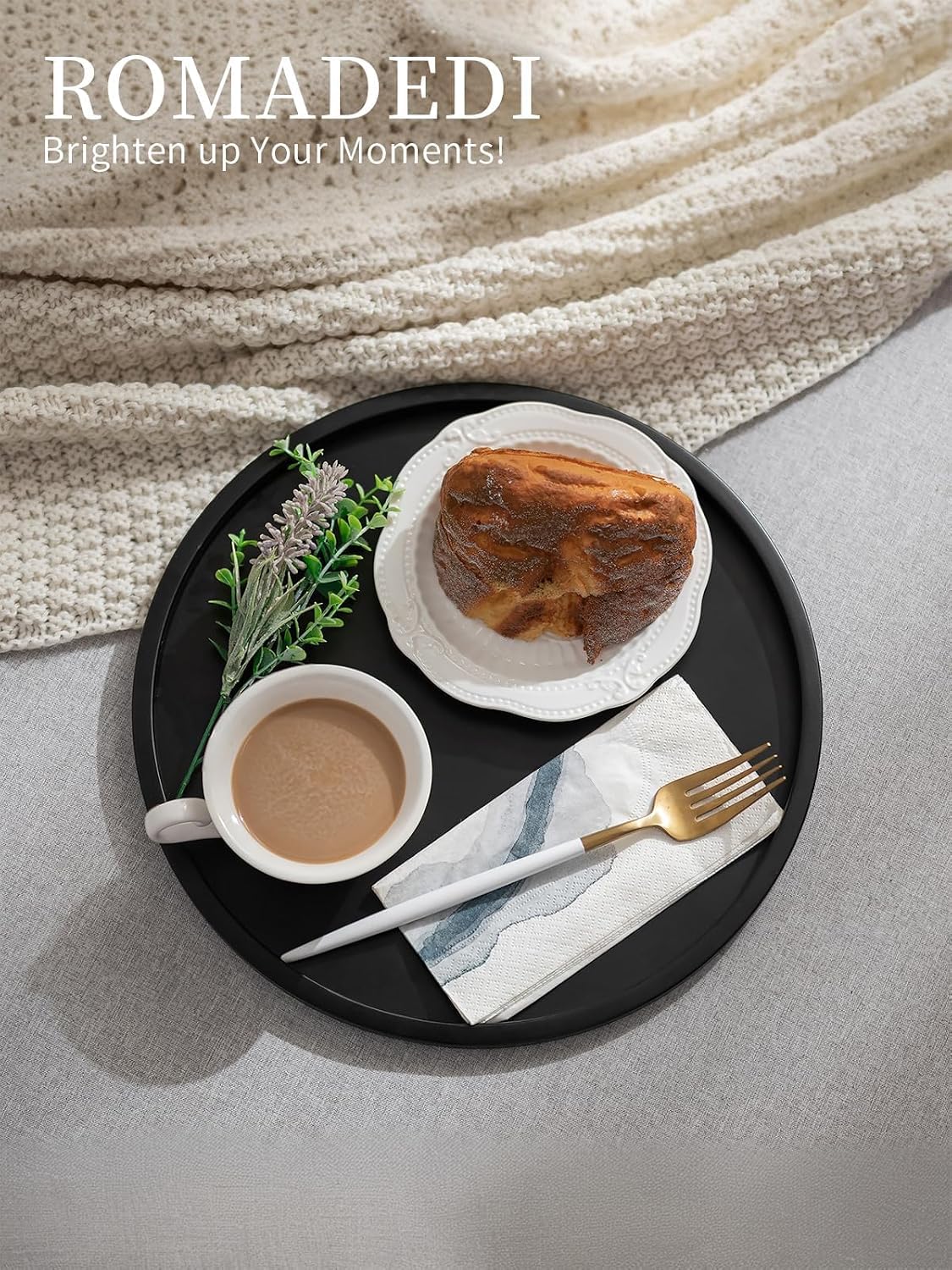 Romadedi Black Round Candle Tray: Metal Decorative Trays for Coffee Table Centerpiece Kitchen Bathroom Counter Modern Farmhouse Home Decor 11.8 Inches